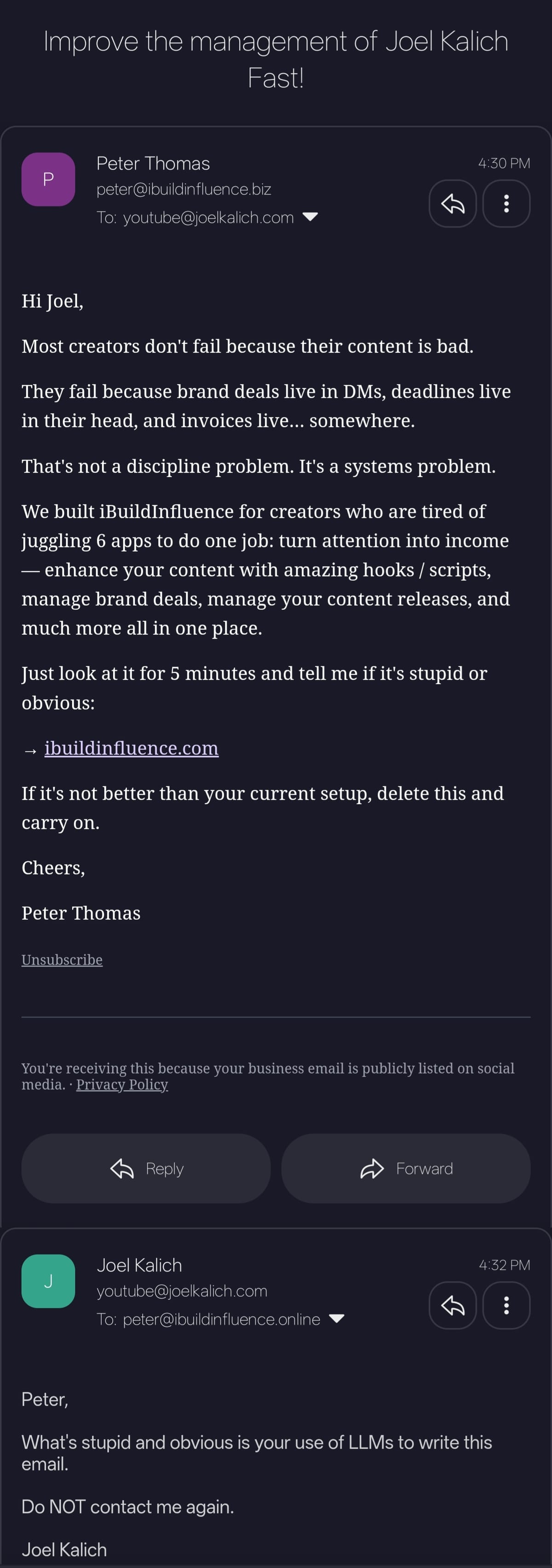 New Joel+ Perk - Bogus "Business" emails!